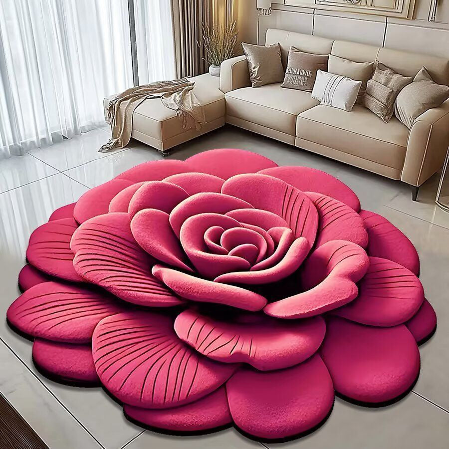 3D Modern Flower Design Anti-Dirt & Water Absorbent Carpet Non-Slip Rubber for Home & Hotel Living Room Digitally Printed