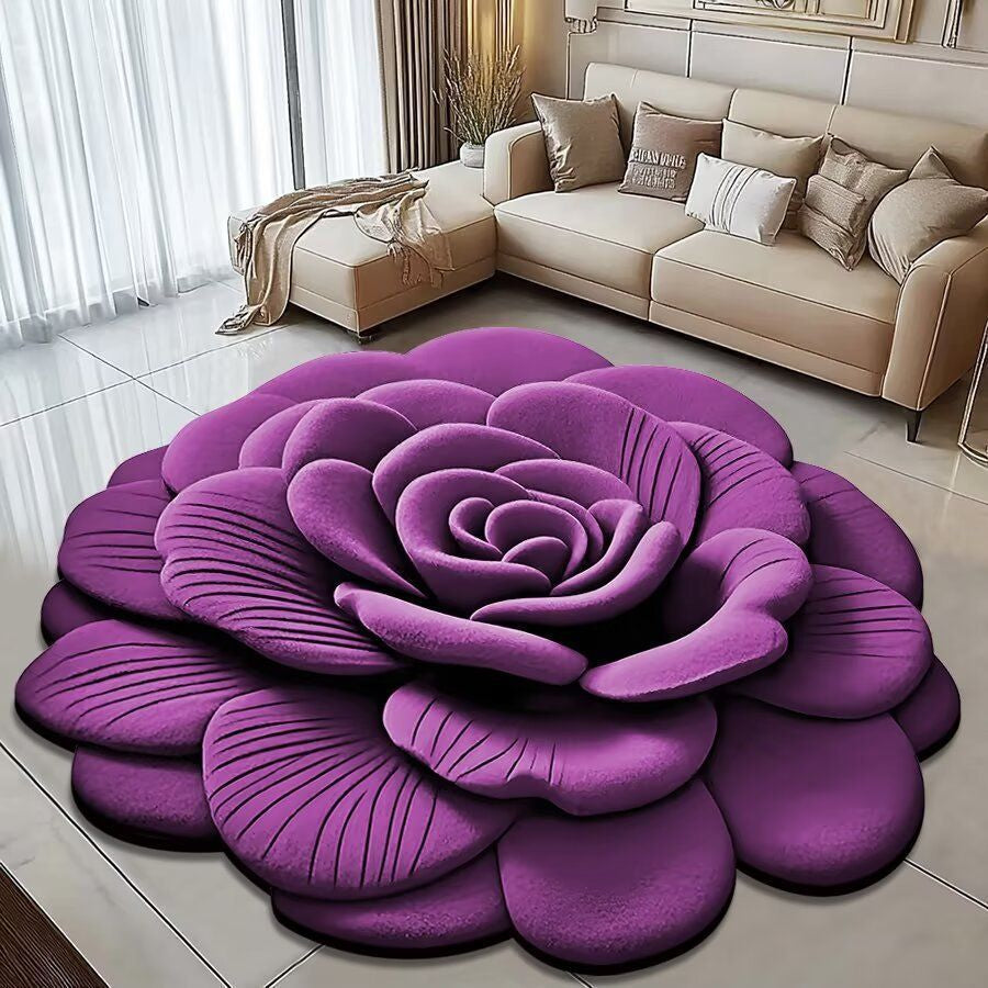 3D Modern Flower Design Anti-Dirt & Water Absorbent Carpet Non-Slip Rubber for Home & Hotel Living Room Digitally Printed