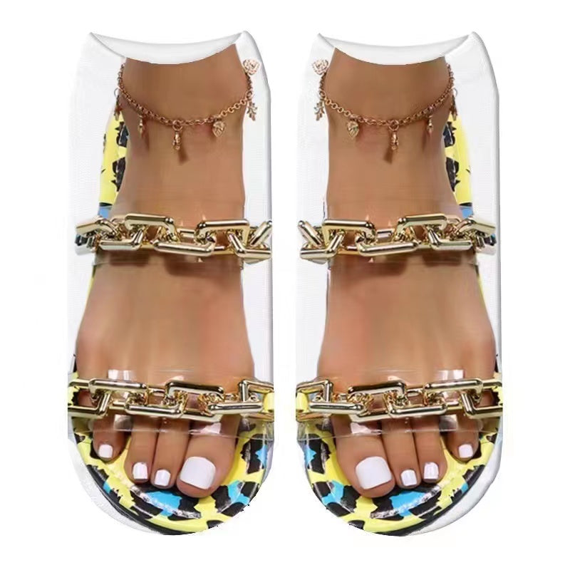 High-Quality Cotton Cloth Flip-Flop 3D Printed Novelty Funny Women's Low-Cut Ankle Socks