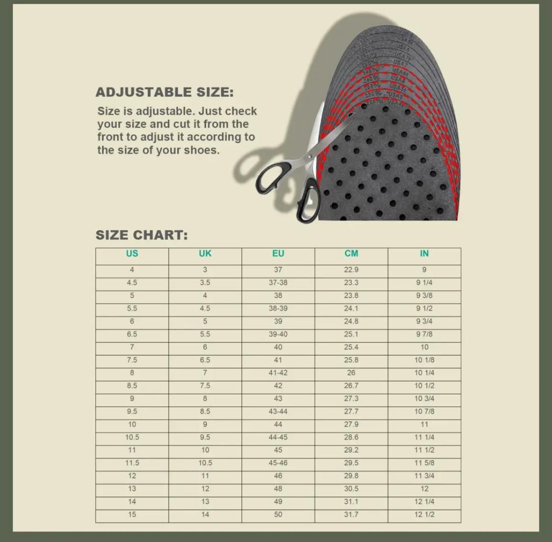 Height Increase Insole for Man & Woman (1 Pair) Adjustable Size