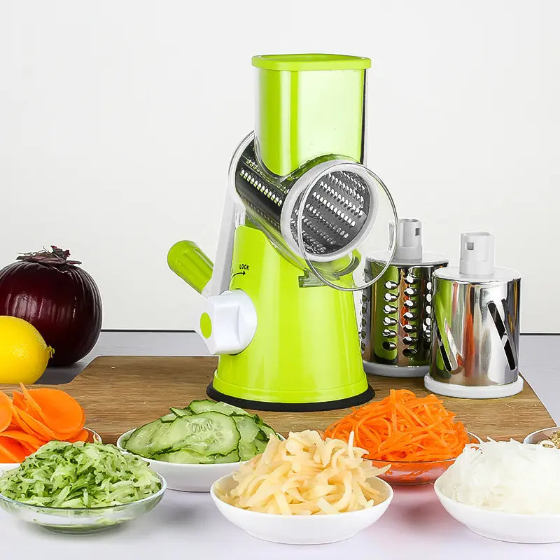 Kitchen 3-in-1 Manual Drum Rotary Cheese Grater & Vegetable Slicer