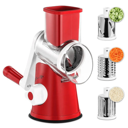 Kitchen 3-in-1 Manual Drum Rotary Cheese Grater & Vegetable Slicer