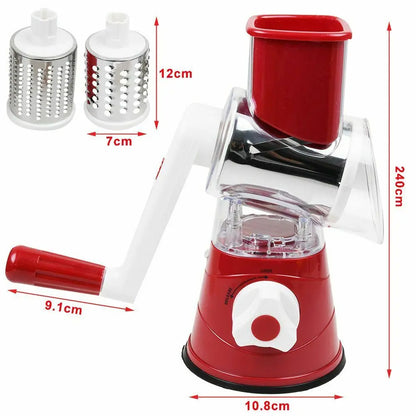 Kitchen 3-in-1 Manual Drum Rotary Cheese Grater & Vegetable Slicer
