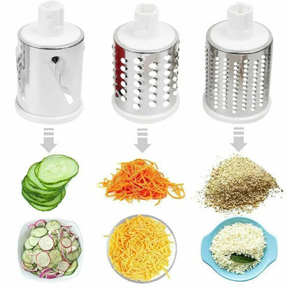 Kitchen 3-in-1 Manual Drum Rotary Cheese Grater & Vegetable Slicer
