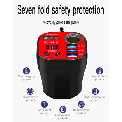 Multi-function Socket Car Cup Inverter Converter 12V24V to 220V Power