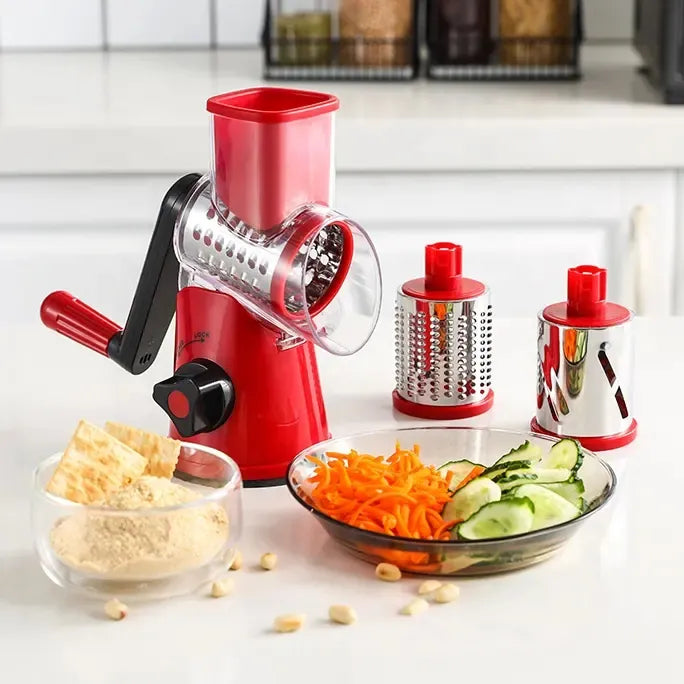 Kitchen 3-in-1 Manual Drum Rotary Cheese Grater & Vegetable Slicer
