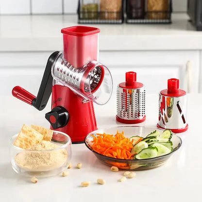 Kitchen 3-in-1 Manual Drum Rotary Cheese Grater & Vegetable Slicer