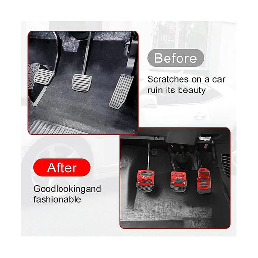 Non-Slip Aluminum Alloy Pedal Cover Set | Universal Automatic (2 pedals) or Manual (3 pedals)(RED COLOUR)