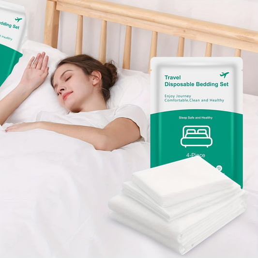 4PCS Bedding Set Disposable Portable Travel Hotel Business Trip Camping Hospital Train Set King Size Bed Disposable Bedding