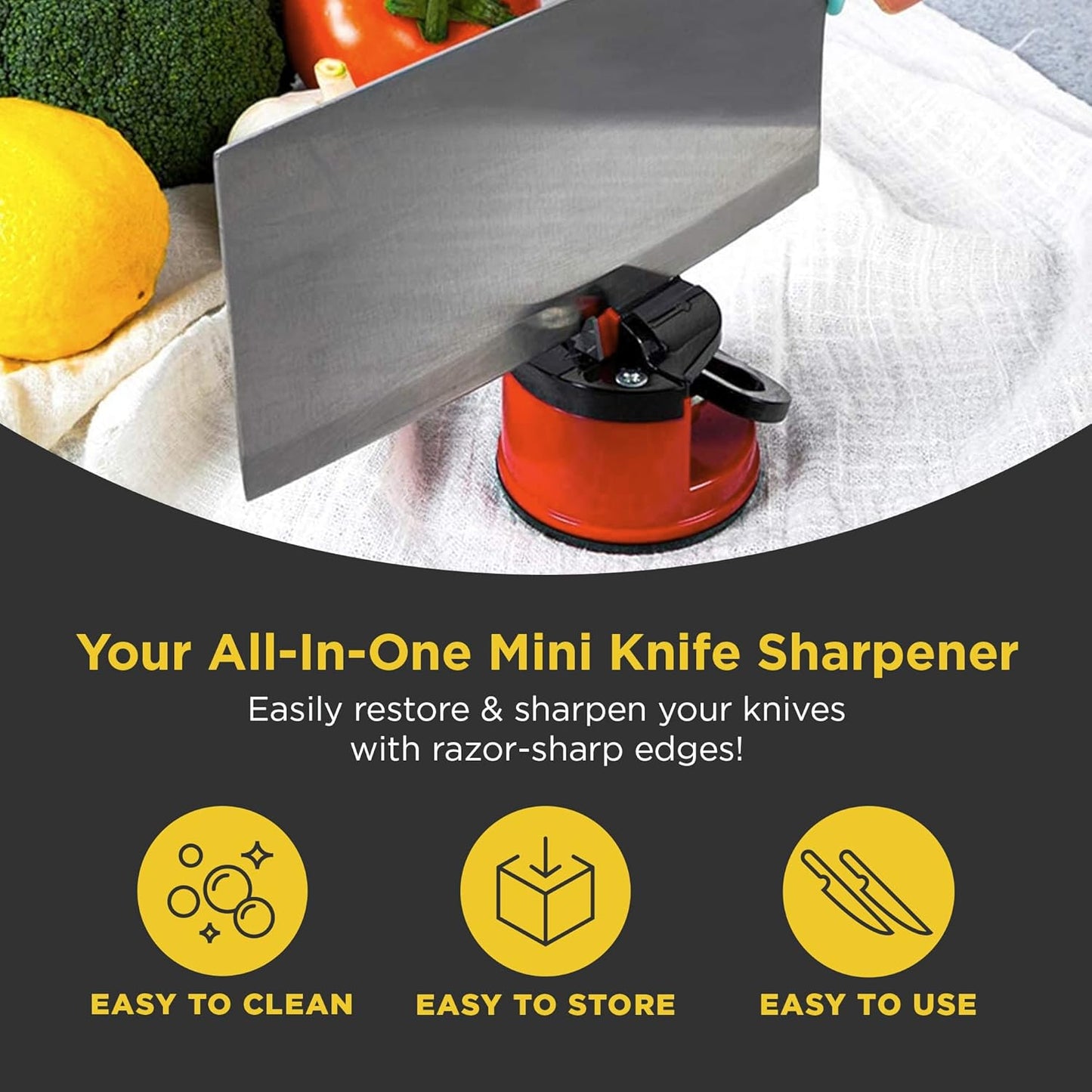 Steel Kitchen Knife Sharpener with Suction Base